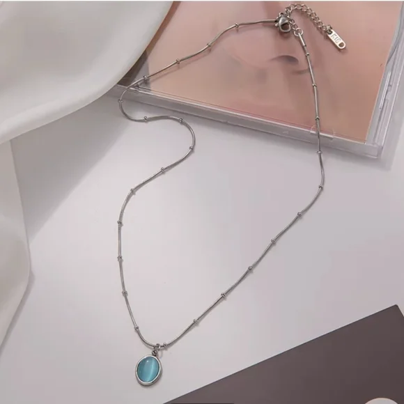 Elegant Stainless Steel Silver Necklace with Blue Pendant - Picture 3 of 4